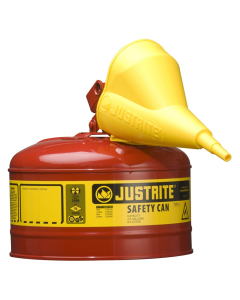 Justrite Type I 2.5 Gallon Self-Closing Lid Steel Safety Can with Funnel (Shown in Red)