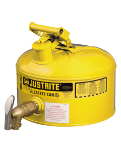 Justrite 7225250 Type I 2.5 Gallon Shelf Dispensing Safety Can, Yellow