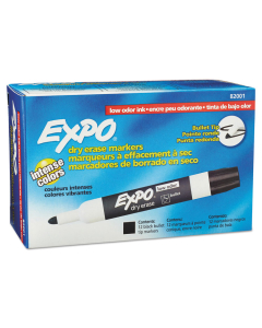 Expo Low-Odor Dry Erase Markers, Bullet Tip, 12-Pack (Shown in Black)