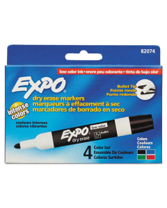 Expo Low-Odor Dry Erase Marker, Bullet Tip, Assorted, 4-Pack