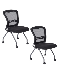 Office Star Pro-Line II Deluxe ProGrid Mesh-Back Fabric Armless Nesting Guest Chair, 2-Pack