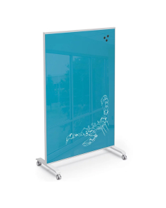 Mooreco Essentials Hierarchy 4' x 6' Grow & Roll Magnetic Glass Reversible Mobile Whiteboard (Shown in Blue)
