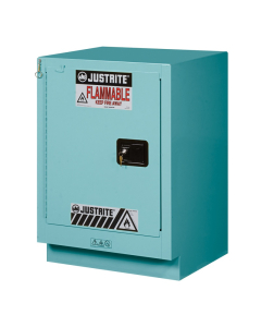 Justrite ChemCor Fume Hood 15 Gal Self-Closing Corrosive Chemical Storage Cabinet, Left-Hand (Shown in Blue)