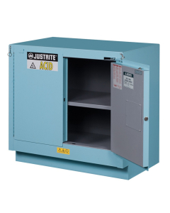 Justrite ChemCor Fume Hood Self-Closing Corrosive Chemical Storage Cabinets (Shown in Blue)