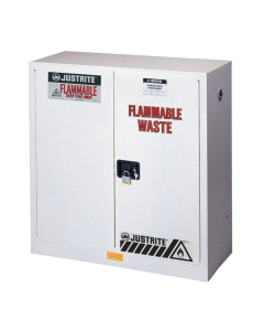 Just-Rite 8930253 Flammable Waste Self Close Two Door Safety Cabinet, 30 Gallons, White (manual close shown)
