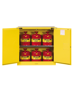 Justrite Sure-Grip EX 8930208 30 Gal Self-Closing Storage Cabinet with Safety Cans Bundle
