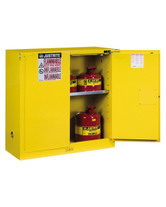 Justrite Sure-Grip EX 30 Gal Self-Closing Flammable Storage Cabinet, 44" H (Shown in Yellow, Safety Cans Not Included)