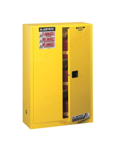 Justrite Sure-Grip EX 45 Gal Flammable Safety Storage Cabinet, 65" H (Shown in Yellow, Safety Cans Not Included)
