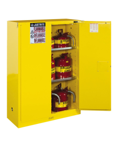 Justrite Sure-Grip EX 45 Gal Self-Closing Flammable Storage Cabinet, 65" H (Shown in Yellow, Safety Cans Not Included)