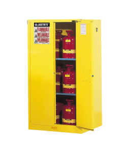 Justrite Sure-Grip EX 60 Gal Self-Close Flammable Safety Storage Cabinet, 65" H (Shown in Yellow, Safety Cans Not Included)