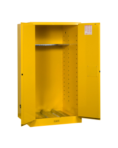 Justrite Sure-Grip EX 55 Gal Fire Resistant Drum Storage Cabinet with Drum Support (Shown in Yellow)
