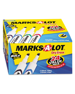 Marks-A-Lot Desk Dry Erase Marker, Chisel Tip, Assorted, 24-Pack