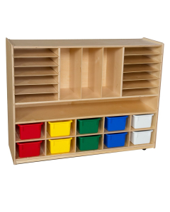 Wood Designs Childrens Classroom 10-Shelf Art Mobile Multi-Storage with Trays, 38" H x 48" W x 15" D (Shown with Assorted Trays)