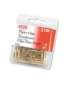 Acco No. 2 Wire Gold Tone Paper Clips, 100-Paper Clips