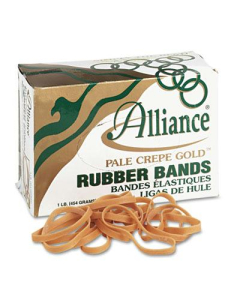 Alliance 3-1/2" x 1/4" Size #64 Pale Crepe Gold Rubber Bands, 1 lb. Box