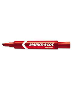Marks-A-Lot Regular Permanent Marker, Chisel Tip, Red, 12-Pack
