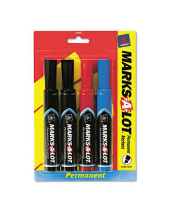 Marks-A-Lot Permanent Marker, Chisel Tip, Assorted, 4-Pack