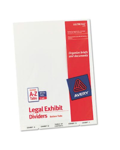 Avery Exhibit A-Z Preprinted 26-Tab Letter Dividers, White, 1 Set
