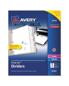 Avery Print-On 5-Tab 3-Hole Letter Dividers, White, 1/Pack