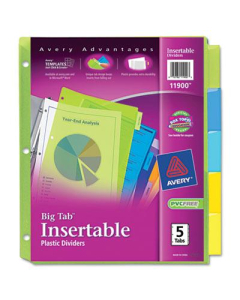 Avery Big Tab Letter 5-Tab Insertable Plastic Dividers, Assorted, 1 Set