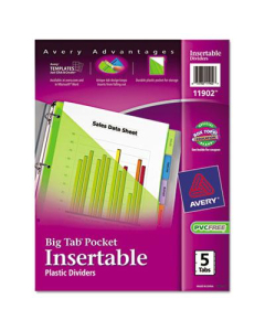 Avery Big Tab Letter 5-Tab Plastic Slash Pocket Dividers, Assorted, 1 Set
