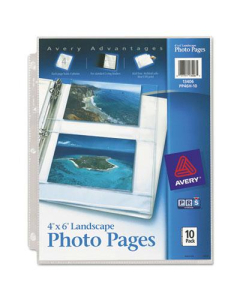 Avery Four 4" x 6" 3-Hole Punched Horizontal Photo Pages, 10/Pack