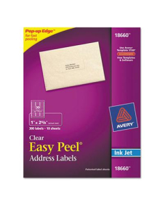 Avery 2-5/8" x 1" Easy Peel Inkjet Mailing Labels, Clear, 300/Pack
