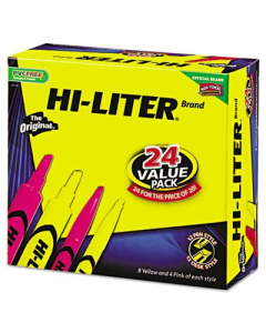 Hi-Liter Chisel Tip Desk Pen Highlighter, Pink & Yellow, 24-Pack