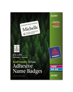Avery 2-1/3" x 3-3/8" EcoFriendly Name Badge Labels, White, 160/Box