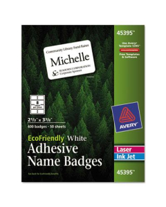 Avery 2-1/3" x 3-3/8" EcoFriendly Name Badge Labels, White, 400/Box