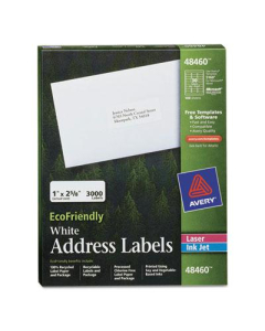 Avery 2-5/8" x 1" EcoFriendly Laser & Inkjet Mailing Labels, White, 3000/Pack