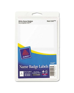Avery 3-3/8" x 2-11/32" Printable Self-Adhesive Name Badges, White, 100/Pack