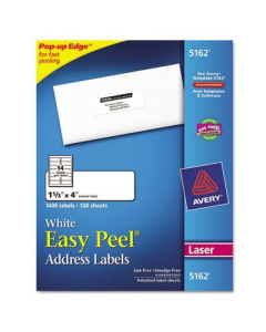 Avery 4" x 1-1/3" Easy Peel Laser Address Labels, White, 1400/Box