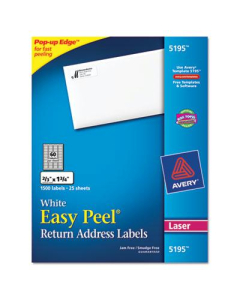 Avery 1-3/4" x 2/3" Easy Peel Laser Address Labels, White, 1500/Pack