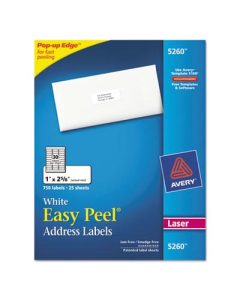 Avery 2-5/8" x 1" Easy Peel Laser Address Labels, White, 750/Pack