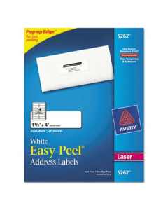 Avery 4" x 1-1/3" Easy Peel Laser Address Labels, White, 350/Pack