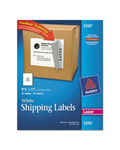 Avery 8-1/2" x 11" Laser & Inkjet Printer Internet Shipping Labels, White, 25/Pack