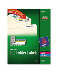 Avery 3-7/16" x 2/3" Self-Adhesive Laser & Inkjet File Folder Labels, Assorted, 750/Pack