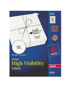 Avery 2-1/2" High-Visibility Round Laser Labels, White, 300/Pack
