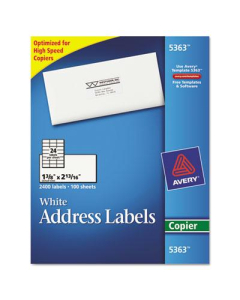 Avery 2-13/16" x 1-3/8" Copier Mailing Labels, White, 2400/Box