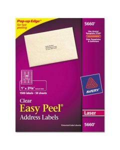 Avery 2-5/8" x 1" Easy Peel Laser Mailing Labels, Clear, 1500/Box