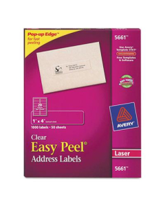Avery 4" x 1" Easy Peel Laser Mailing Labels, Clear, 1000/Box