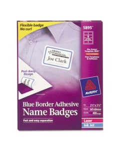 Avery 2-1/3" x 3-3/8" Flexible Self-Adhesive Name Badge Labels, White/Blue, 400/Box