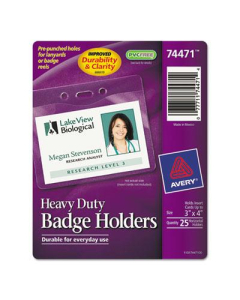 Avery 4" x 3" Horizontal Secure Top Heavy-Duty Badge Holders, Clear, 25/Pack