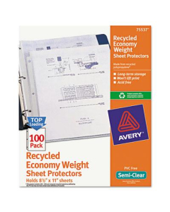 Avery 8-1/2" x 11" Top-Load Recycled Semi-Clear Poly Sheet Protectors, 100/Pack
