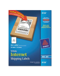 Avery 5-1/2" x 8-1/2" Inkjet Printer Internet Shipping Labels, White, 50/Pack