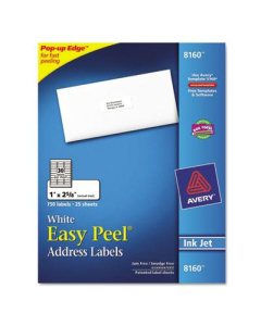 Avery 2-5/8" x 1" Easy Peel Inkjet Address Labels, White, 750/Pack