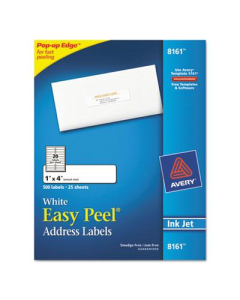 Avery 4" x 1" Easy Peel Inkjet Address Labels, White, 500/Pack