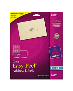 Avery 2-5/8" x 1" Easy Peel Inkjet Mailing Labels, Clear, 750/Pack