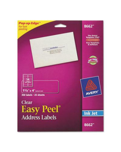 Avery 4" x 1-1/3" Easy Peel Inkjet Mailing Labels, Clear, 350/Pack